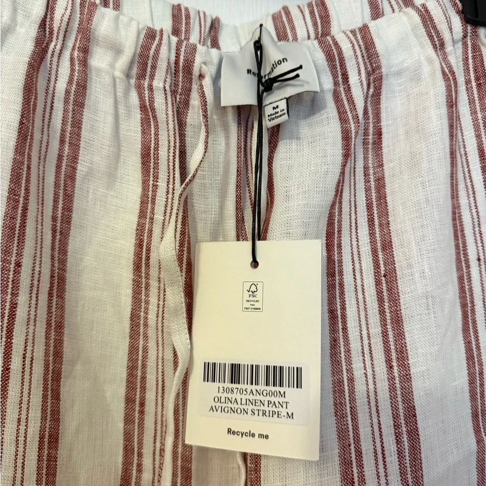 Reformation Olina Linen Stripe Drawstring Pant
